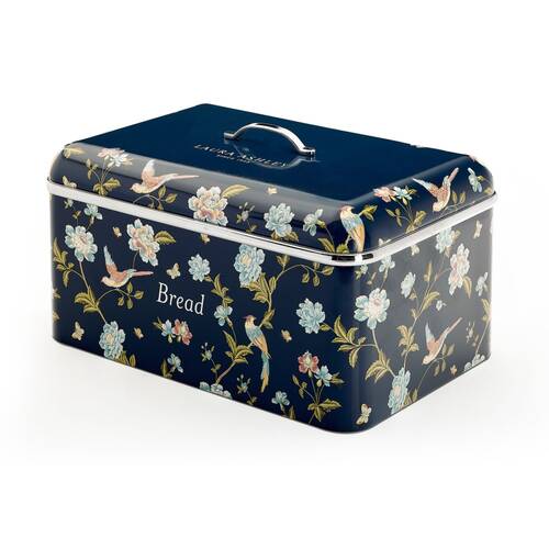 Laura Ashley Bread Bin China Rose Lid with Handle Stainless Steel Black