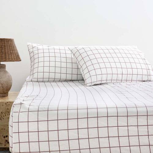 Bambury Grid Boysenberry Flannelette Fitted Sheet Set Cotton Bedding