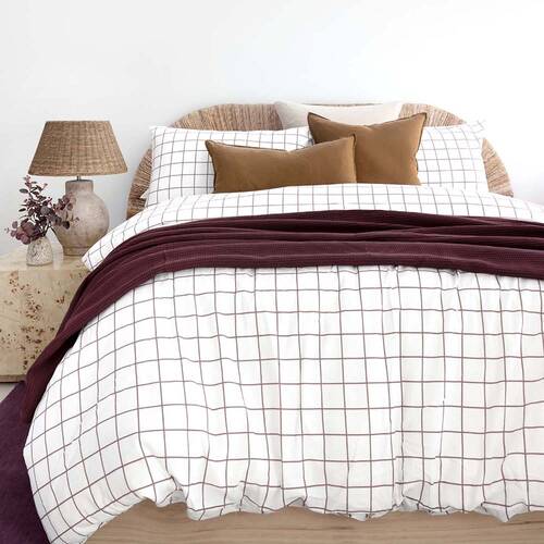 3pc Grid Boysenberry Warm Flannelette Quilt Cover Set Cotton