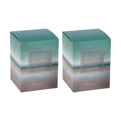 2PK Bramble Bay Ocean Sea Salt & Driftwood Candle W/ Decorations 300g