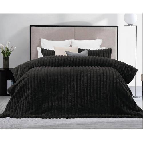 CDSI Arna Fleece Comforter Queen Set 2 Pillow Cases 48x73cm Black 240x240cm