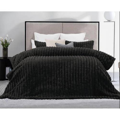 CDSI Arna Fleece Comforter King Set W/ 2 Pillow Cases Black 255x240cm