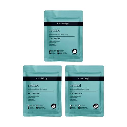 3PK Maskology Retinol Professional Facial Sheet Mask Anti-Ageing Formula