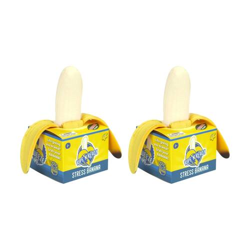 2x Bubblegum Stuff Ripe N Ready Banana Squeezable Stress Reliever Toy 3Y+ Yellow