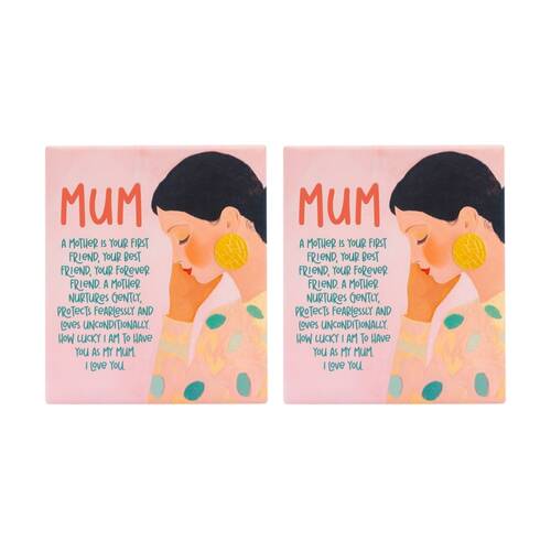 2PK Splosh Billie Mum Verse Ceramic W/ Hook & Stand Pink Green 12x14x1cm