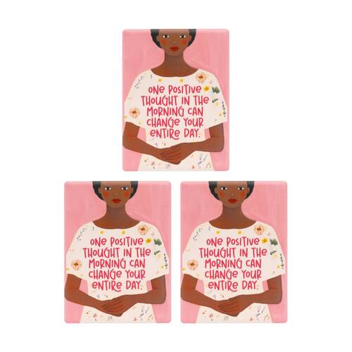 3PK Splosh Billie Positive Ceramic Magnet Embossed Design Pink 6x8x0.5cm