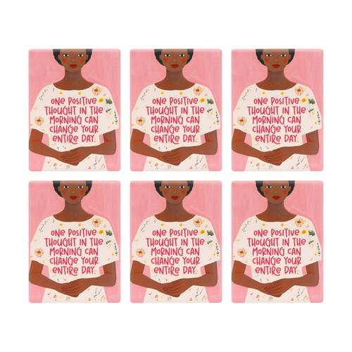 6PK Splosh Billie Positive Ceramic Magnet Embossed Design Pink 6x8x0.5cm