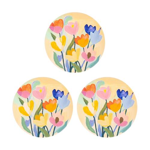 3PK Splosh Billie Floral Ceramic Coaster Multi Colour Cork Backing 11x11cm