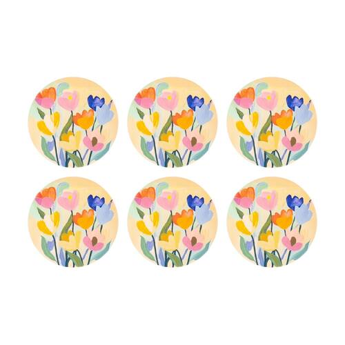 6PK Splosh Billie Floral Ceramic Coaster Multi Colour Cork Backing 11x11cm