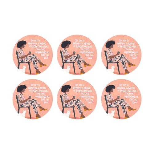 6PK Splosh Billie Happiness Ceramic Coaster Pink Cork Embossed 11x11cm