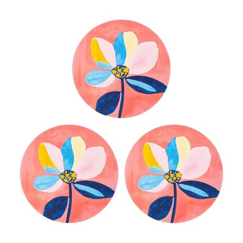 3PK Splosh Billie Flower Ceramic Coaster Cork Pink Blue Yellow 11x11cm