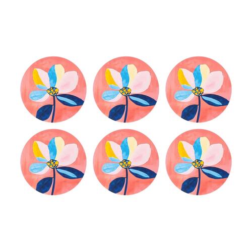 6PK Splosh Billie Flower Ceramic Coaster Cork Pink Blue Yellow 11x11cm