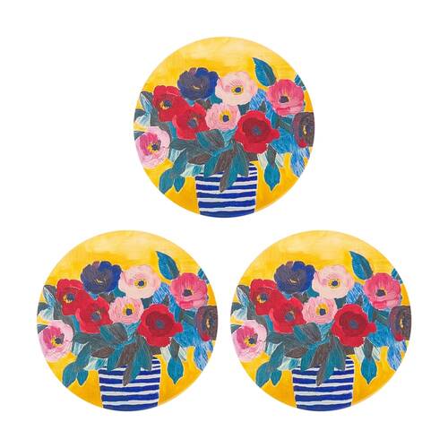 3PK Splosh Billie Vase Ceramic Coaster Cork Back Yellow Blue Red 11x11cm