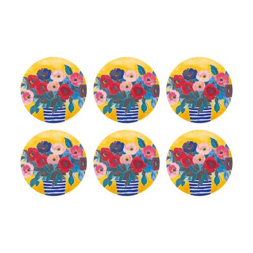 6PK Splosh Billie Vase Ceramic Coaster Cork Back Yellow Blue Red 11x11cm