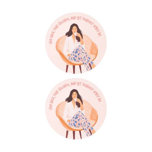 2PK Splosh Billie Simply Be Ceramic Coaster Cork Embossed Pink 11x11cm