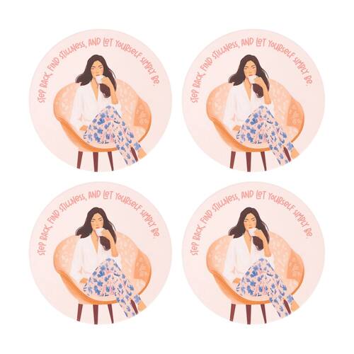 4PK Splosh Billie Simply Be Ceramic Coaster Cork Embossed Pink 11x11cm