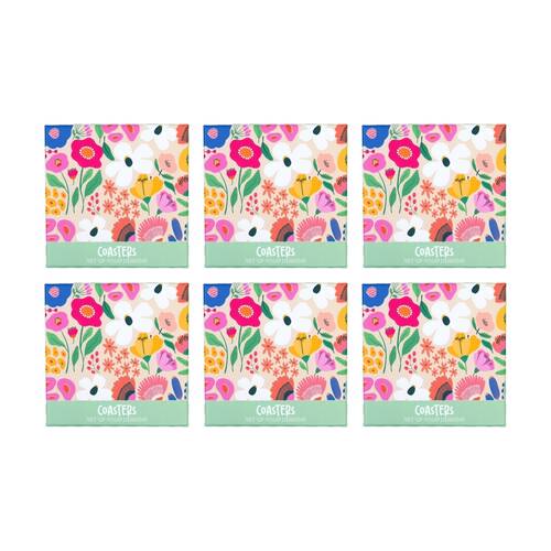 6x 4pc Splosh Billie Coasters Set Multi Cork Back Waterproof 10x10cm
