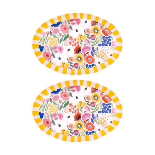 2PK Splosh Billie Ceramic Serving Plate Printed Yellow Orange 30.5x21.5cm