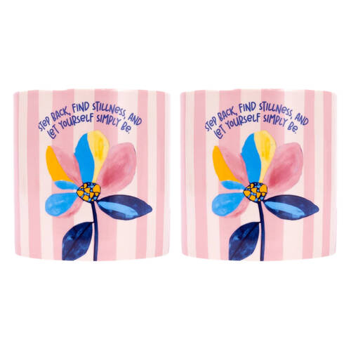 2PK Splosh Billie Girl Ceramic Planter Printed Drainage Plug Green 12cm