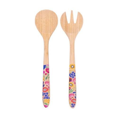 Splosh Billie Salad Servers Bamboo Printed Decal Multi Colour 30x7.5cm