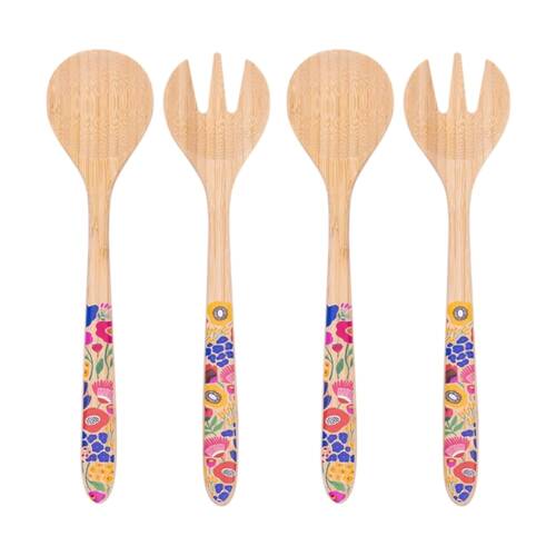 2PK Splosh Billie Salad Servers Bamboo Printed Decal Multi Colour 30x7.5cm