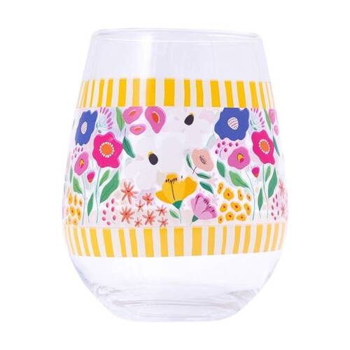 Splosh Billie Stripe Stemless Wine Glass Printed Decal Yellow 530ml
