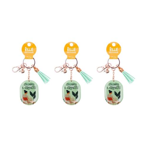 3PK Splosh Billie Strength Keychain Acrylic Epoxy Tassel Green 11.5x4.5cm