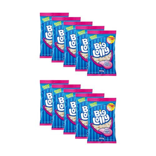 10PK Big Lolly Miniature Milk Bottles Chewy Gummy Confectionary Candy 400g