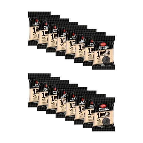 16PK Fyna Superior Liquorice Co 1m Black Wheel Plant Based Candy 120g