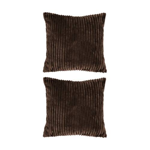 2PK Bambury Channel Square Cushion Plush Throw Pillow Chocolate 50x50cm