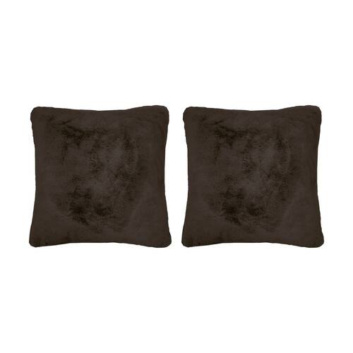 2PK Bambury Frida Square Soft Faux Fur Cushion Throw Pillow Chocolate 50x50cm
