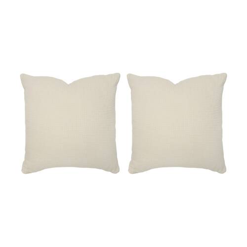 2PK Bambury Milo Waffle Weave Cotton Square Cushion Throw Pillow Stone 50x50cm
