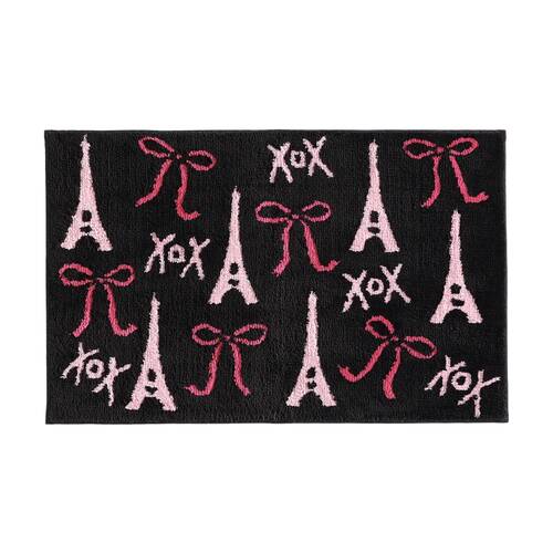 Betsey Johnson Bows In Paris Bath Mat Non-Slip Machine Washable Blk/Pink 50x80cm
