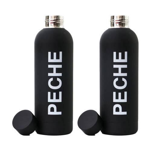 2PK Lifesopeche Insulated Peche Logo Drinking Bottle Black & White 500 ML