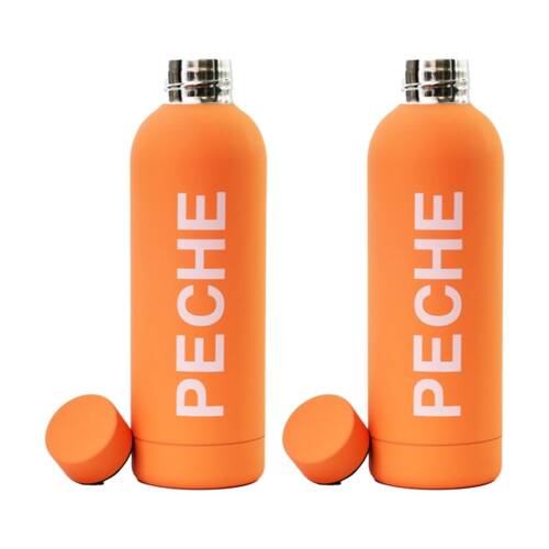 2PK Lifesopeche Insulated Peche Logo Drinking Bottle Orange & White 500 ML