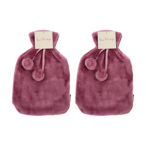 2PK Bas Phillips Faux Mink Plush Hot Water Bottle Cover Wild Berry 2L