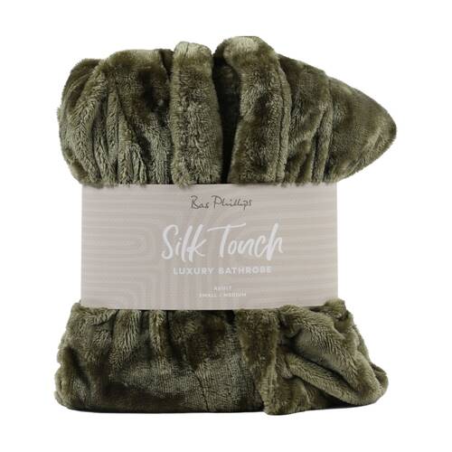 Bas Phillips Silk Touch Polyester 300GSM Bath Robe Plain Moss