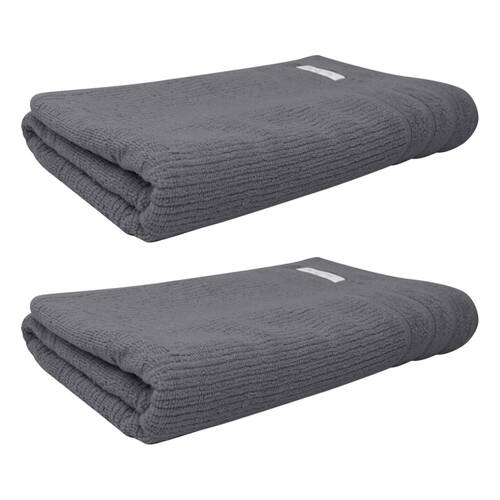 2x Bas Phillips Cairo Ribbed Collection Cotton Bath Towel 137x68cm Graphite