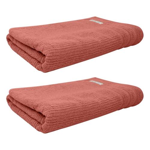 2x Bas Phillips Cairo Ribbed Collection Cotton Bath Towel 137x68cm Rose Mist