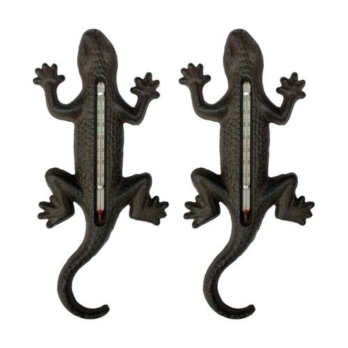 2PK Bronrob Decorative Outdoor/Garden Cast Iron Gecko Thermometer 23.5x23.5x1cm