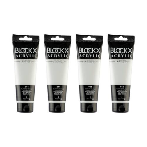 4PK Blockx Acrylic Mixing 120ml Paint Tube Art/Craft - White