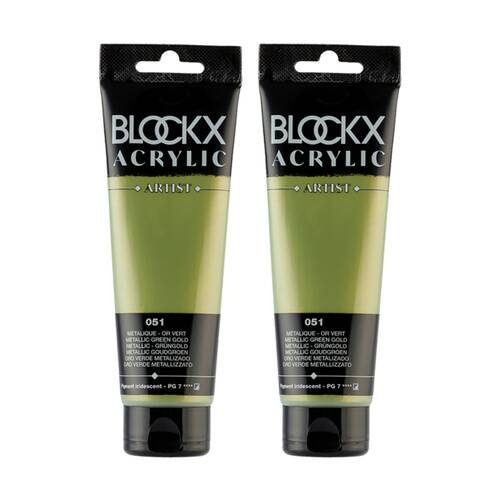 2PK Blockx Acrylic Metallic 120ml Paint Tube Art/Craft - Green Gold