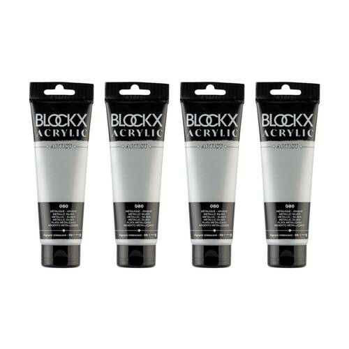 4PK Blockx Acrylic Metallic 120ml Paint Tube Art/Craft - Silver