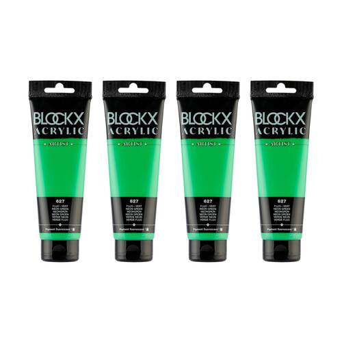 4PK Blockx Acrylic 120ml Paint Tube Art/Craft - Fluorescent Green