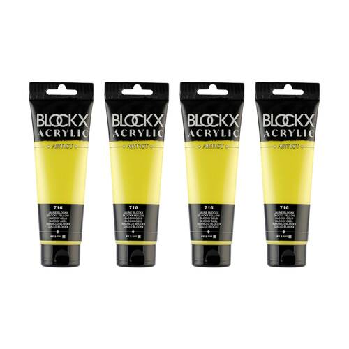 4PK Blockx Acrylic 120ml Professional Paint Tube Art/Craft - Yellow