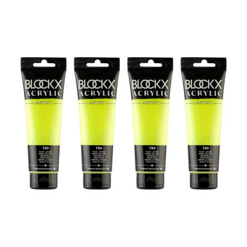 4PK Blockx Acrylic 120ml Paint Tube Art/Craft - FluorescentYellow