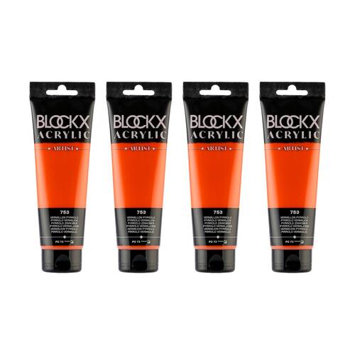 4PK Blockx Acrylic 120ml Paint Tube Art/Craft - Vermilion Pyrrolo