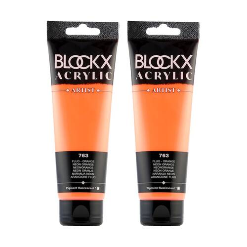 2PK Blockx Acrylic 120ml Paint Tube Art/Craft - Fluorescent Orange