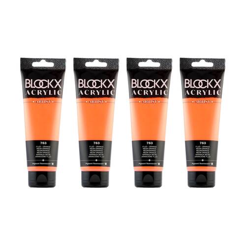 4PK Blockx Acrylic 120ml Paint Tube Art/Craft - Fluorescent Orange