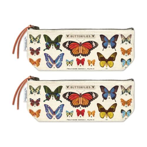 2PK Cavallini Butterflies Mini Zipper Pouch Bag Vintage Artwork Compact